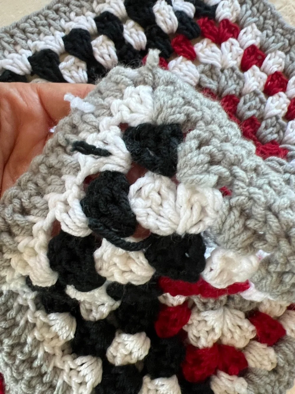 Handmade Crochet Granny Square Throw in Red, White, Gray, Blue, Black, Green new